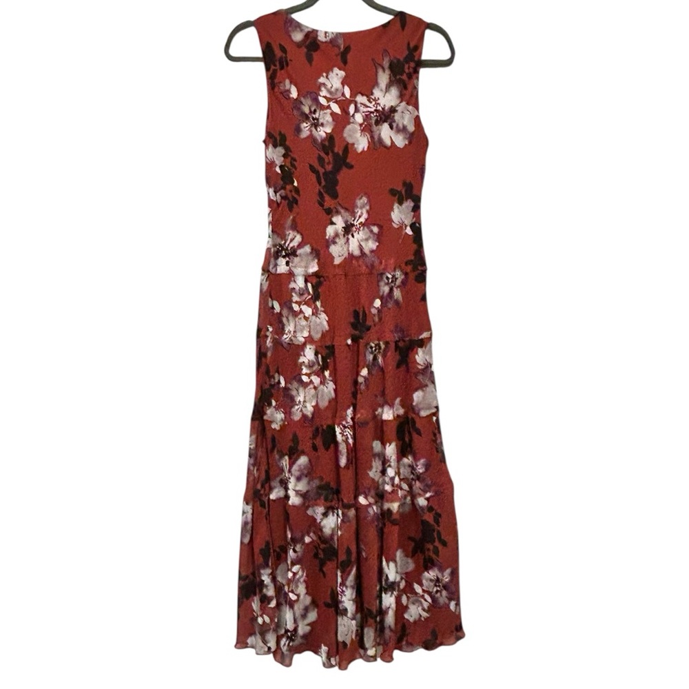 Simply Vera Vera Wang Tiered Floral Midi Dress Sleeveless V Neck Red Small - Picture 7 of 11